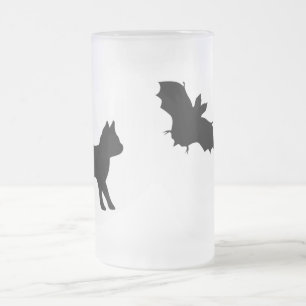 Black Cat with Bat Frosted Glass Beer Mug