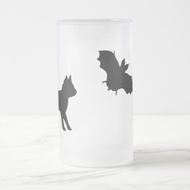 Black Cat with Bat Frosted Glass Beer Mug (Center)