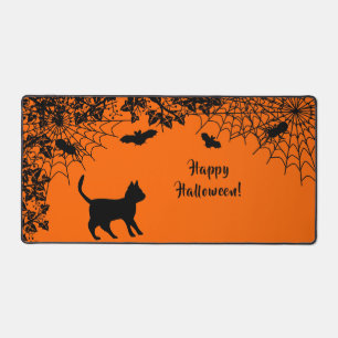 Black Cat with Bat , Happy Halloween Desk Mat