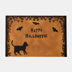 Black Cat with Bat , Happy Halloween Doormat