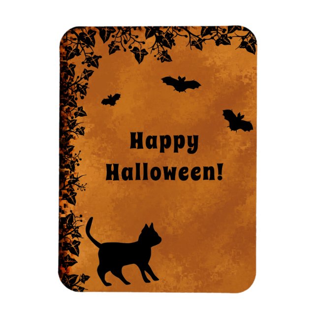 Black Cat with Bat , Happy Halloween Magnet (Vertical)