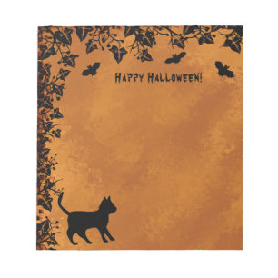 Black Cat with Bat , Happy Halloween Notepad