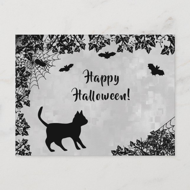 Black Cat with Bat , Happy Halloween Postcard (Front)