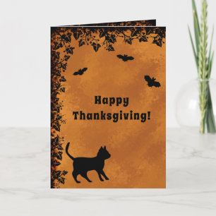 Black Cat with Bat , Happy Thanksgiving Card
