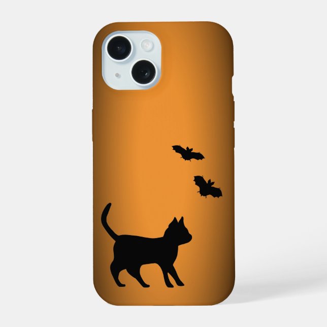 Black Cat with Bat iPhone 15 Case (Back)