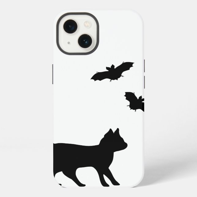 Black Cat with Bat iPhone Case (Back)