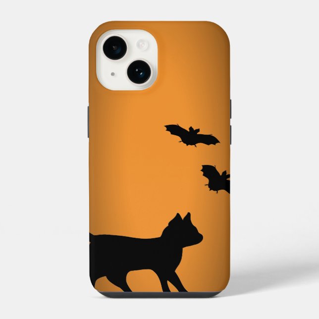 Black Cat with Bat iPhone Case (Back)