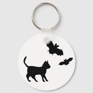 Black Cat with Bat Key Ring