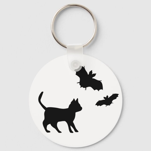 Black Cat with Bat Key Ring (Front)