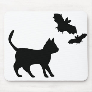 Black Cat with Bat Mouse Mat