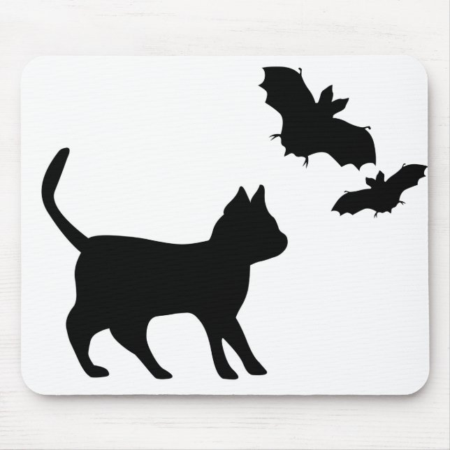 Black Cat with Bat Mouse Mat (Front)