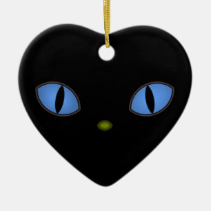 Black Cat With Big Blue Eyes Ceramic Tree Decoration