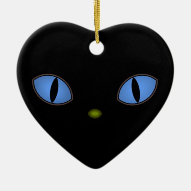 Black Cat With Big Blue Eyes Ceramic Tree Decoration (Front)