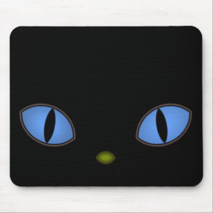 Black Cat With Big Blue Eyes Mouse Mat