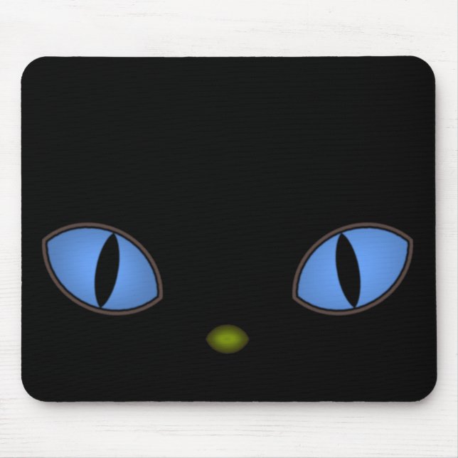 Black Cat With Big Blue Eyes Mouse Mat (Front)