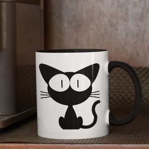 Black cat with Big eyes, tail in the air  Mug