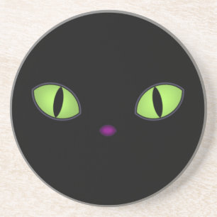 Black Cat With Big Green Eyes Coaster