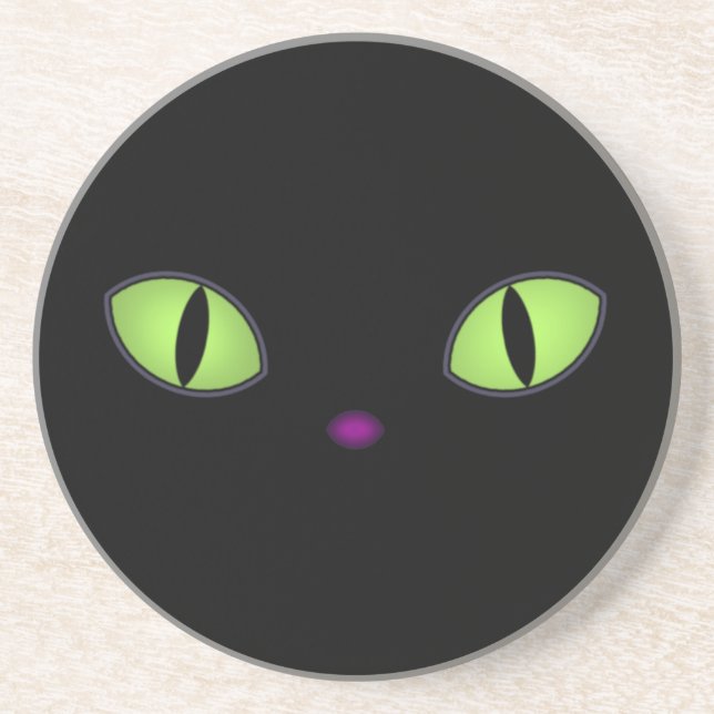 Black Cat With Big Green Eyes Coaster (Front)