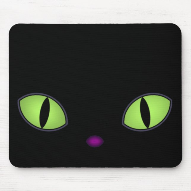 Black Cat With Big Green Eyes Mouse Mat (Front)