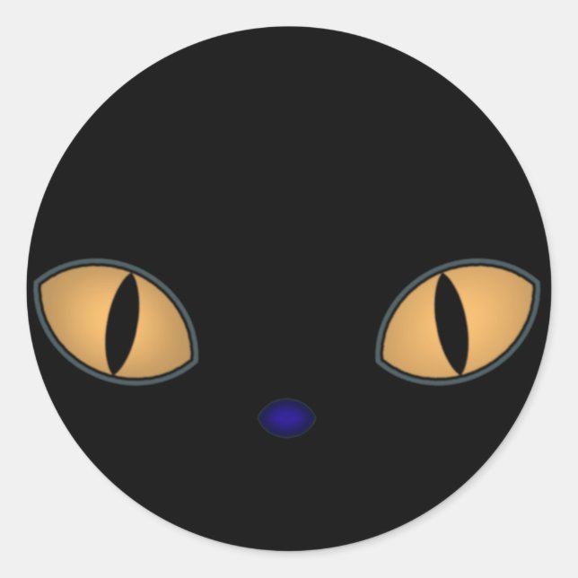 Black Cat With Big Orange Eyes Classic Round Sticker (Front)