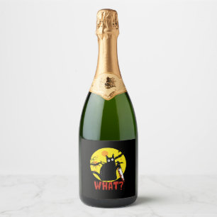 Black Cat with Bloody Knife Saying What_ Funny Mur Sparkling Wine Label