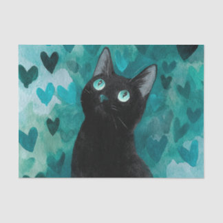 Black Cat With Blue Eyes Blue Hearts Tissue Paper
