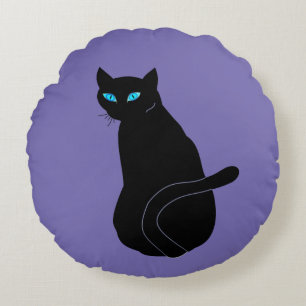 Black Cat With Blue Eyes - Meoow Round Cushion
