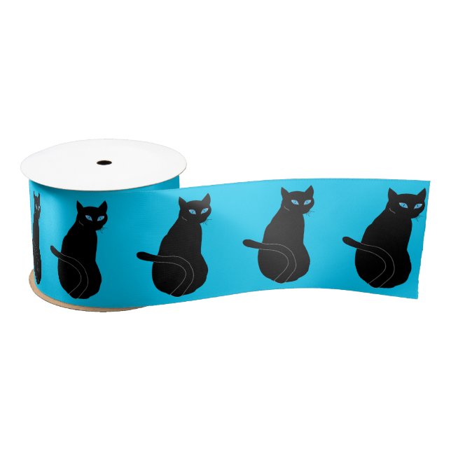 Black Cat with Blue Eyes Ribbon - Custom Colours Satin Ribbon (Spool)