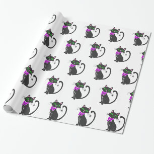 Black cat with bow tie - Choose background colour Wrapping Paper