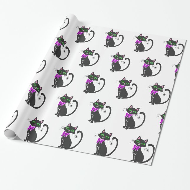 Black cat with bow tie - Choose background colour Wrapping Paper (Unrolled)