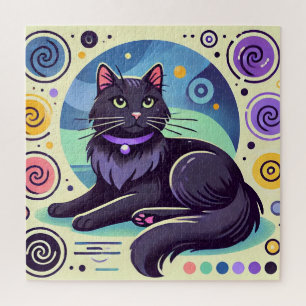 Black Cat with Brightly Coloured Background Jigsaw Puzzle