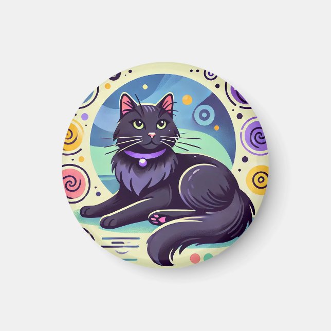 Black Cat with Brightly Coloured Background Magnet (Front)