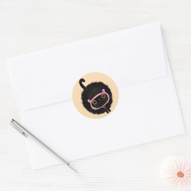 Black Cat with Bunny Ears Classic Round Sticker (Envelope)