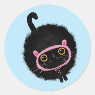 Black Cat with bunny ears Classic Round Sticker