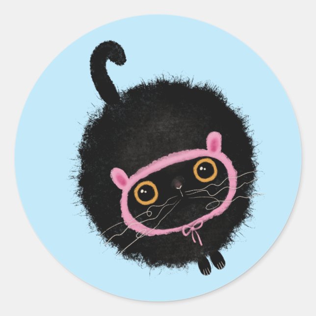 Black Cat with bunny ears Classic Round Sticker (Front)