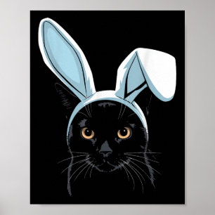 Black Cat With Bunny Ears Cute Easter Boys Kids Ca Poster