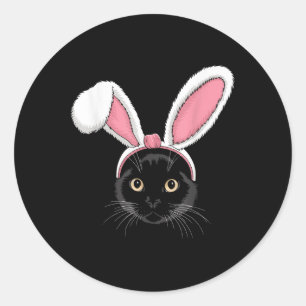Black Cat With Bunny Ears Cute Easter Girls Kids C Classic Round Sticker