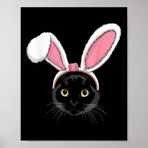 Black Cat With Bunny Ears Cute Easter Girls Kids C Poster