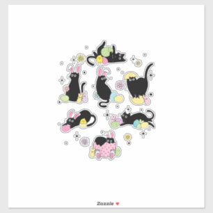 Black Cat with Bunny Eggs Happy Easter Day Matchin