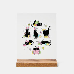 Black Cat with Bunny Eggs Happy Easter Day Matchin Acrylic Sign