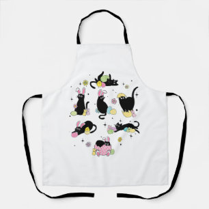 Black Cat with Bunny Eggs Happy Easter Day Matchin Apron