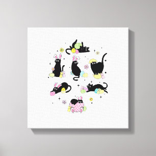 Black Cat with Bunny Eggs Happy Easter Day Matchin Canvas Print