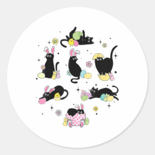 Black Cat With Bunny Eggs Happy Easter Day Matchin Classic Round Sticker