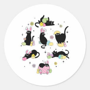 Black Cat With Bunny Eggs Happy Easter Day Matchin Classic Round Sticker