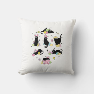 Black Cat with Bunny Eggs Happy Easter Day Matchin Cushion