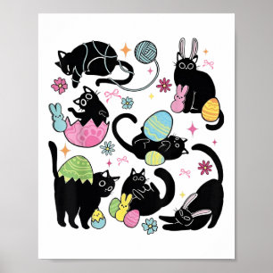 Black Cat With Bunny Eggs Happy Easter Day Matchin Poster