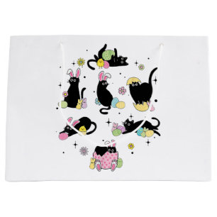Black Cat with Bunny Eggs Large Gift Bag