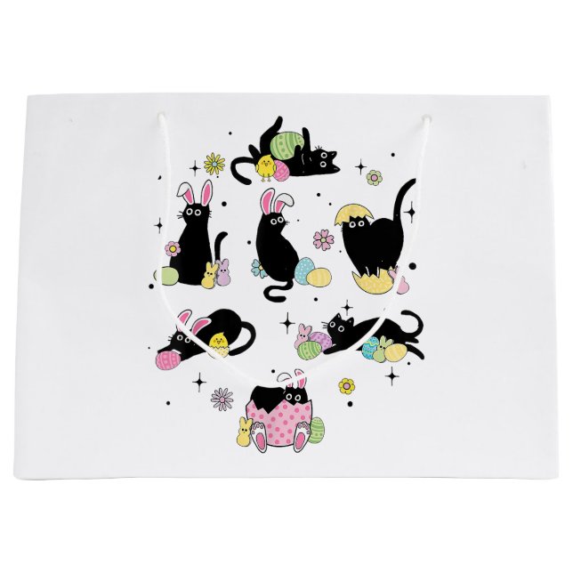 Black Cat with Bunny Eggs Large Gift Bag (Front)