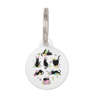Black Cat with Bunny Eggs Pet Tag