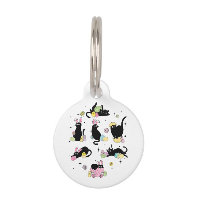 Black Cat with Bunny Eggs Pet Tag (Front)